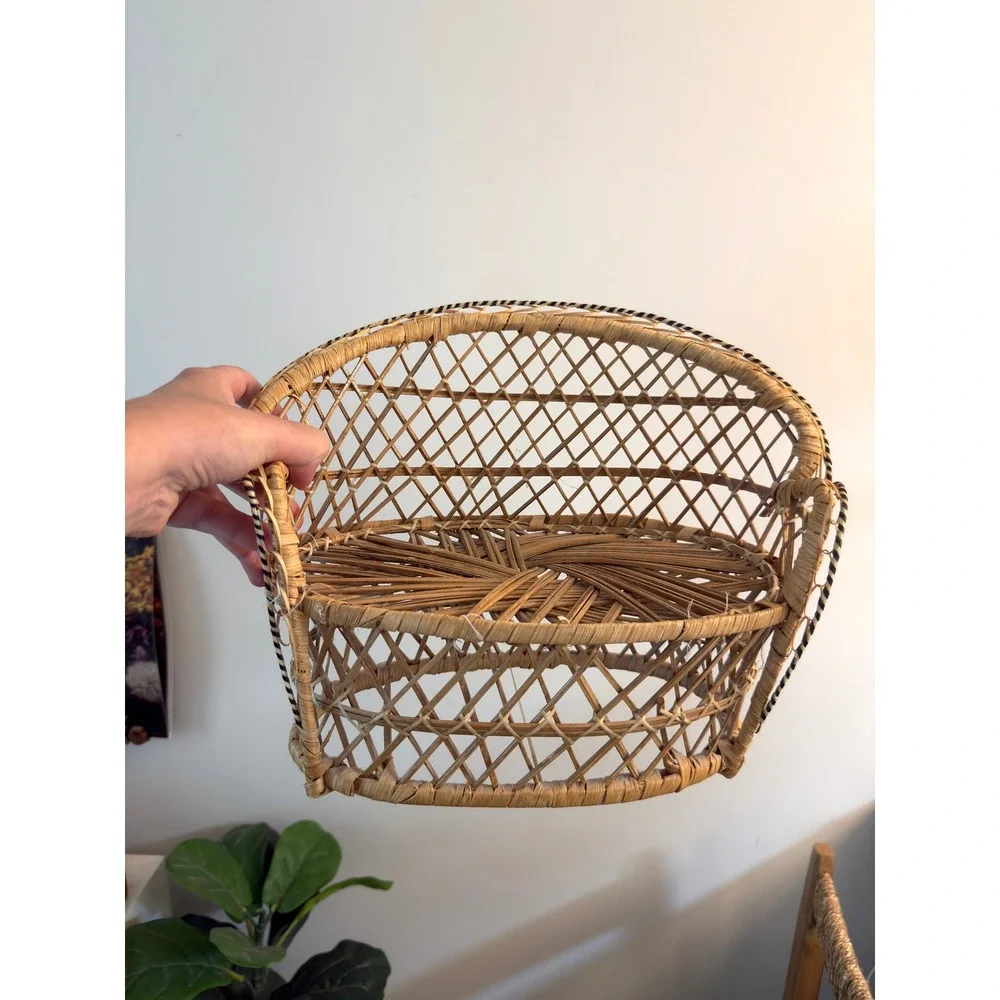 Vintage Boho Wicker Rattan Plant Basket Cachepot Planter Holder